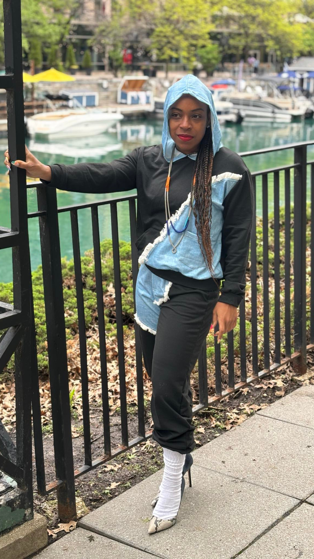 Effortless denim jogging suit