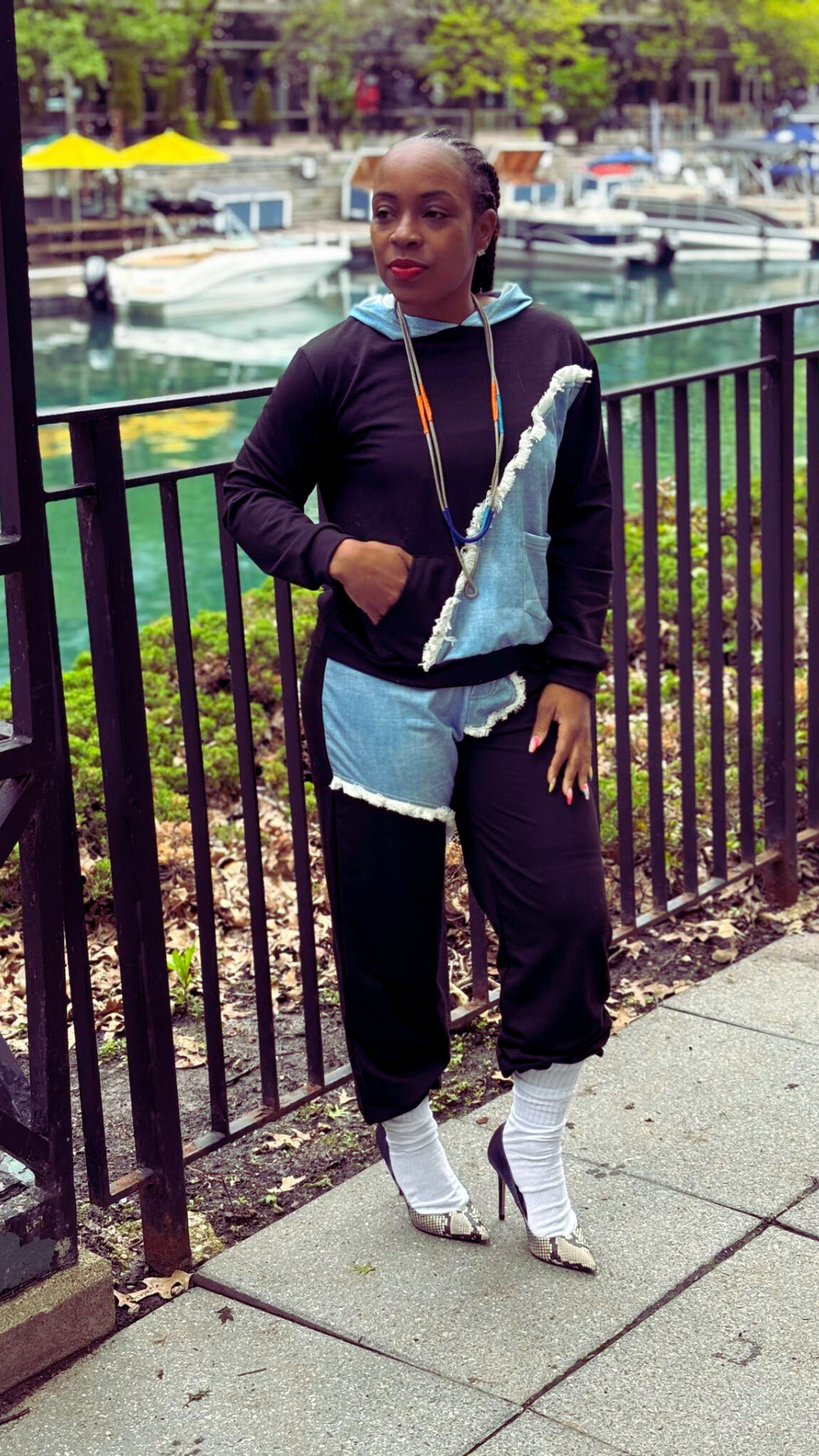 Effortless denim jogging suit