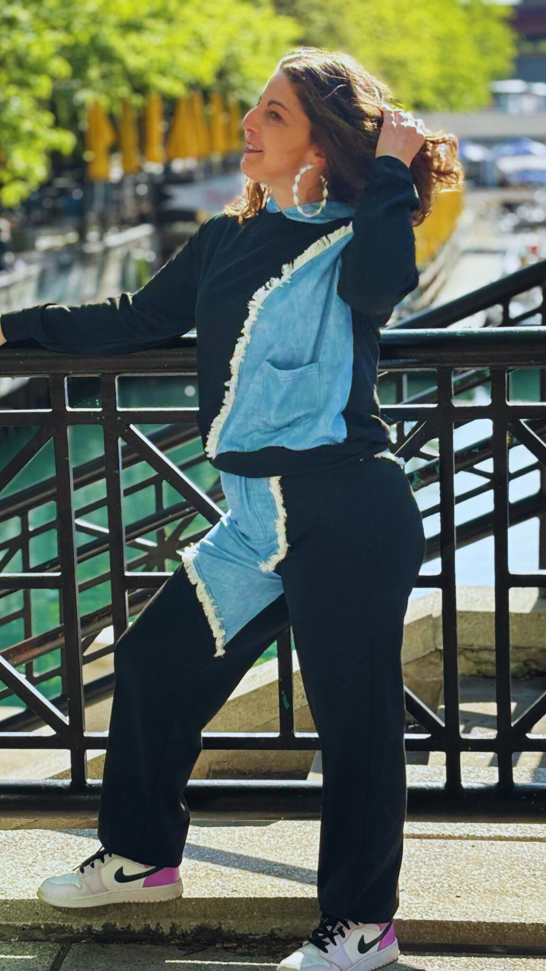 Effortless denim jogging suit