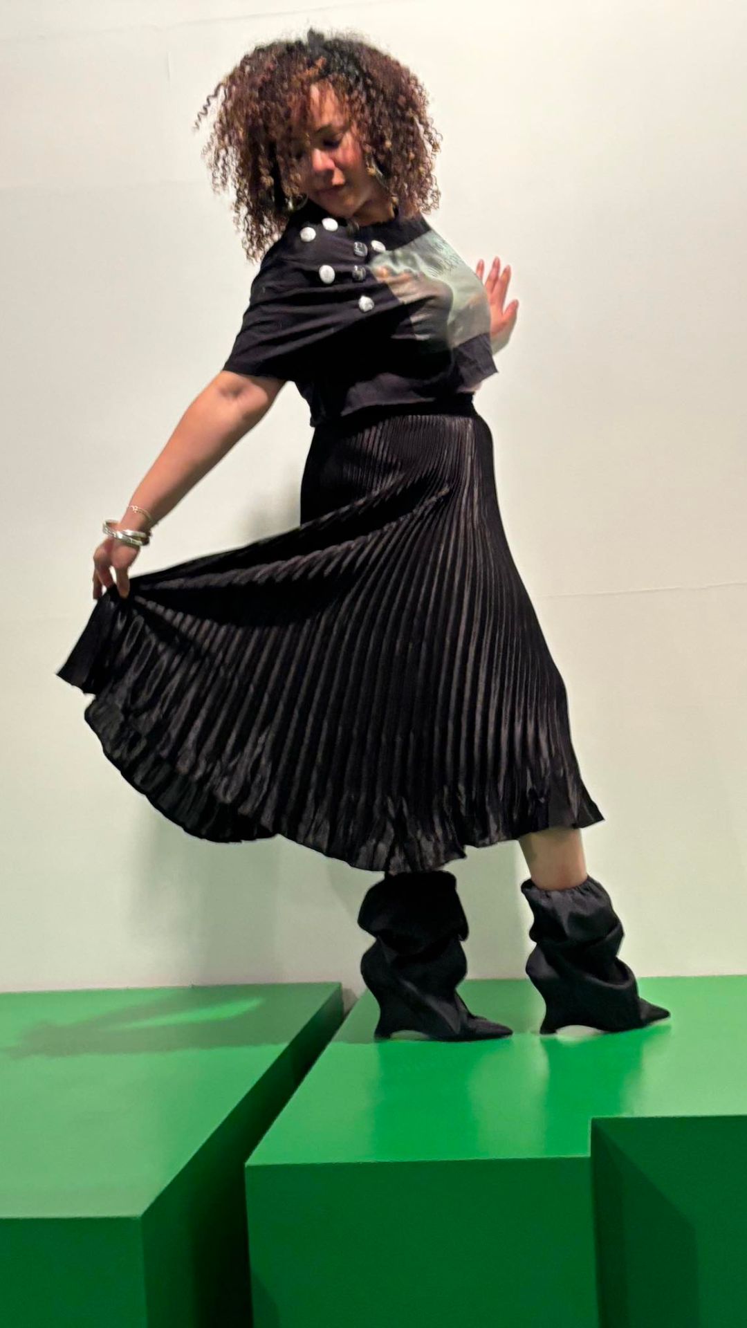 Midnight Shine Pleated Metallic Skirt