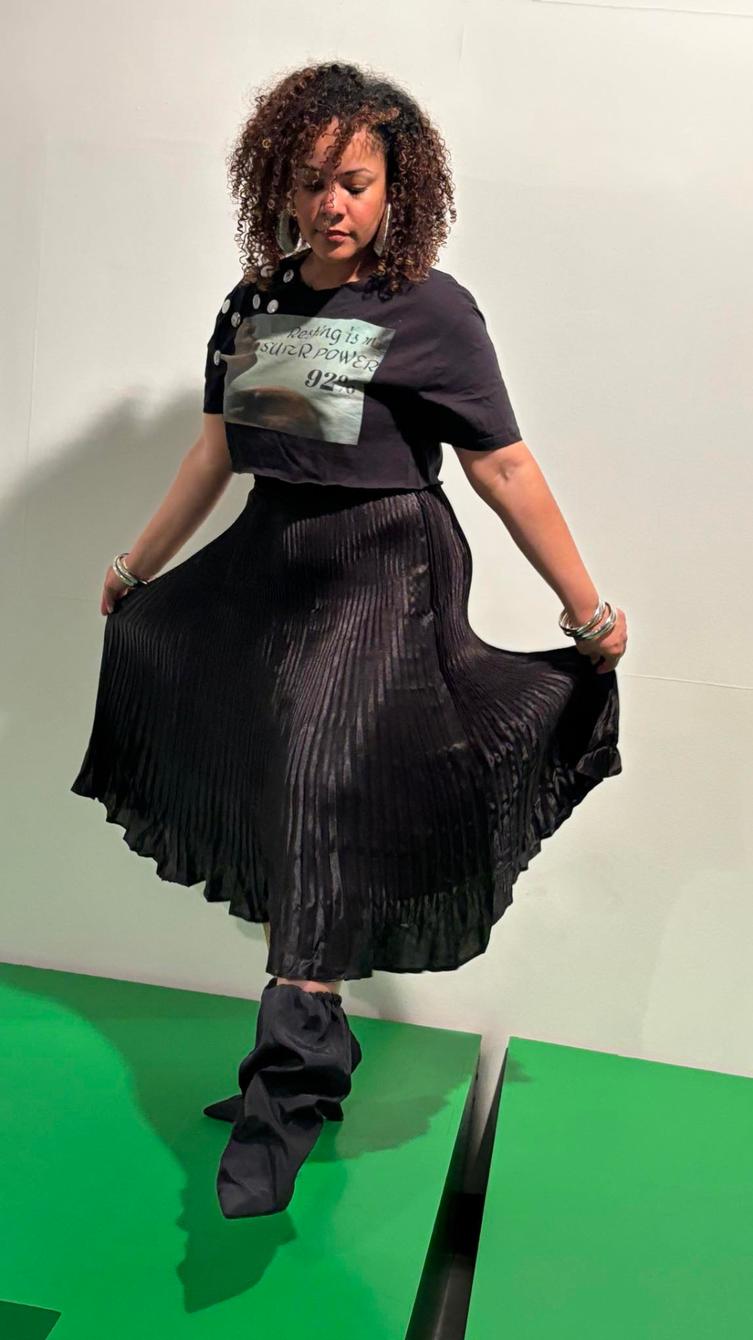 Midnight Shine Pleated Metallic Skirt